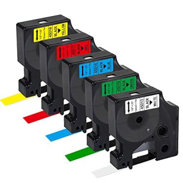 Imagem de RAEMALL Substituição para Dymo Label Maker Refil D1 45013 45016 45017 45018 45019 Etiquetas 1/2 polegada preto em branco/vermelho/amarelo/verde/azul refis para DYMO LabelManager 160 280 420P 220P 360D