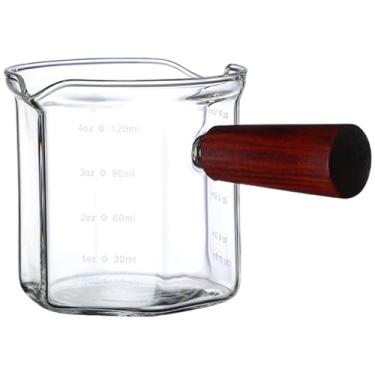 Imagem de Copos de café expresso, copo medidor de café expresso, copo de shot de 120 ml com cabo de madeira e bicos duplos, acessórios de café resistentes ao calor para casa, loja, copo de shot