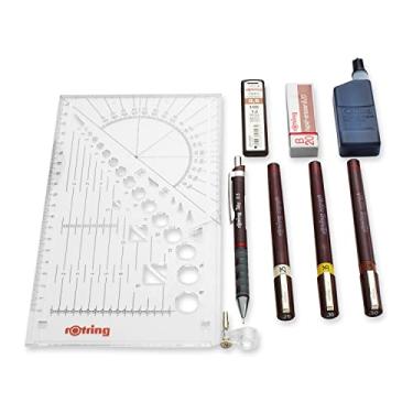 Imagem de rOtring S0699380 Conjunto de canetas de desenho técnico isógrafo, conjunto universitário de 3 canetas (0,25 a 50 mm), marrom