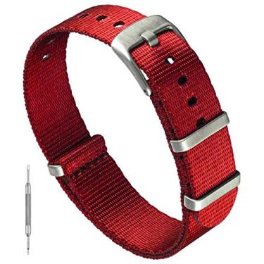 Imagem de Pulseira de cinto de segurança da Benchmark Basics – Pulseira de relógio de nylon balístico premium à prova d'água para homens e mulheres – Hardware resistente – Escolha de cor e largura – 20 mm ou 22 mm, Vermelho, 20mm