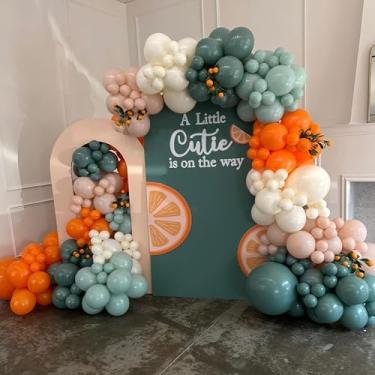 Imagem de Kit de arco de guirlanda de balão laranja azul empoeirado com balões de látex de 18/10/12,7 cm para noivado tropical, decorações de balões de aniversário de limão, pequenos e fofos (azul, branco