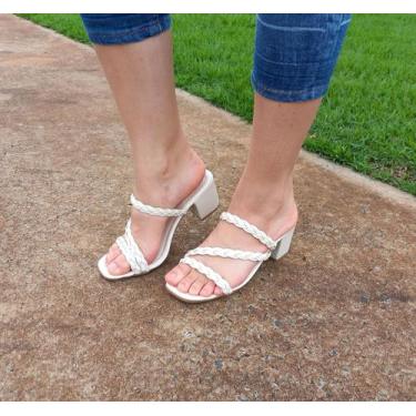 Imagem de Tamanco Feminino Sandália Trança Trancado Salto - Rozes Shoes, Off whi