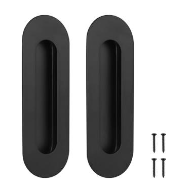 Imagem de Malimali Puxador de porta de bolso preto oval de 15 cm, puxadores de descarga de dedo de aço inoxidável para armário, puxador de porta de celeiro deslizante (pacote com 2)