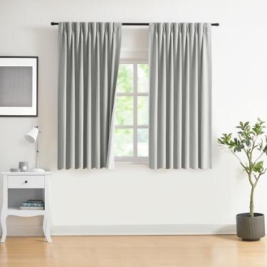 Imagem de WEST LAKE Painéis de cortina blackout plissados de 150 cm de comprimento, cortinas mescladas de linho cinza claro com pregas francesas, tratamento moderno de janela para quarto, ganchos para abas