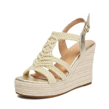 Imagem de Sopends Sandálias de plataforma e plataformas femininas com alpargatas, Dourado, 40