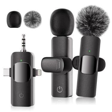 Imagem de YFIXQNSU Microfone de lapela 3 em 1 sem fio – microfone sem fio para iPhone/iPad/Android/câmera, mini microfone de lapela com redução de ruído, plug-play para gravação de vídeo