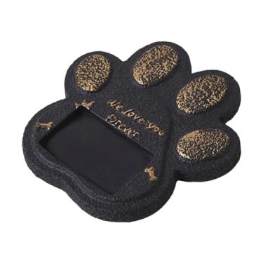 Imagem de KiBcsLic Lápide em formato de pata para cachorro, lápide de 5,9x5,9x0,6 polegadas, acessórios, marcador de sepultura de cimento com moldura para foto, Preto