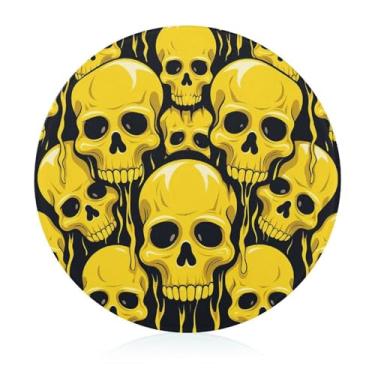 Imagem de Tábua de cortar para cozinha, antiderrapante, resistente ao calor, fácil de limpar, tábua de corte de caveira amarela - Presente de cozinha ideal para cozinheiros domésticos