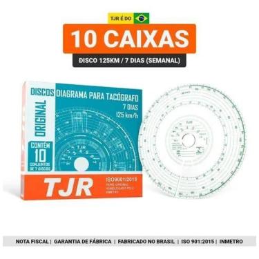 Imagem de Kit com 10 caixas Discos de tacógrafo 7 dias 125km/h TJR