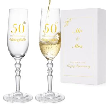 Imagem de BEKESIN Decorações de aniversário de 25 anos, presentes para casais, taças de champanhe estilo clássico 25º aniversário de casamento, taças de champanhe de cristal, conjunto de 2, presentes para