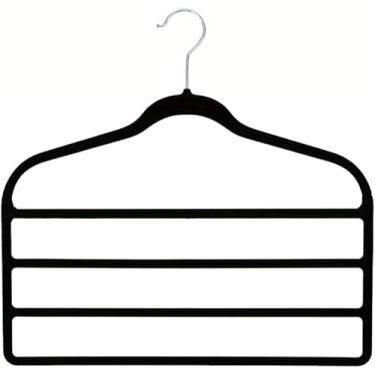 Imagem de Cabide Veludo Ultrafino para Calças, Kit 5 Unidades, Multicamadas com 4 Divisórias, Preto, Plástico Revestido, 42x45cm