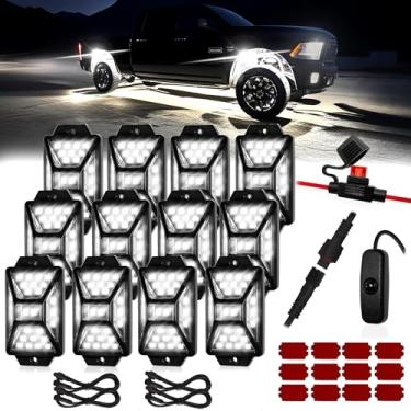 Imagem de Kit de luzes LED brancas puras de 12 unidades com chicote de fiação de interruptor, 6500K 324 LEDs, luzes brilhantes para caminhões, luz de brilho à prova d'água para carro, Jeep off-road, quadriciclo