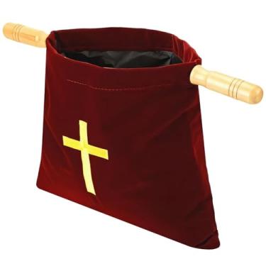 Imagem de BOSREROY Bolsa de veludo para oferecer igreja com alças de madeira – Bordado cruzado elegante, macio e resistente, 25,4 x 28,7 cm
