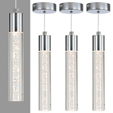 Imagem de Pacote com 3 lâmpadas pendentes de LED modernas, luminária de teto cromada, 3 cores 2700K/4500K/6500K, pequeno lustre de ilha de cozinha sobre mesa para sala de jantar, sala de estar, quarto, bar