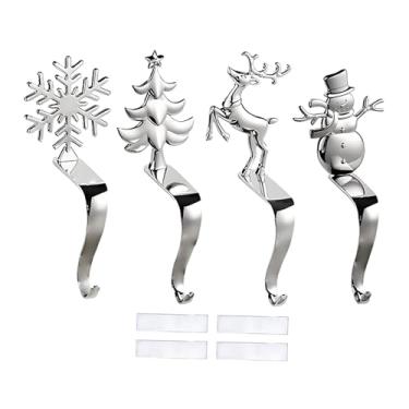 Imagem de KiBcsLic 4 peças porta-meias de Natal, enfeites de Natal, boneco de neve, cabides de meias resistentes para prateleiras, escadas, feriados de Natal