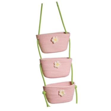 Imagem de Ｂｅｓｇａ Cesta suspensa de 3 camadas, prateleira, artigos de higiene pessoal, chapéus, flores, suporte, organizador para camping, trailer, sala de estar, Rosa