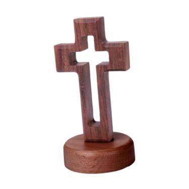 Imagem de WeiLaiKeQi Cruz de mesa religiosa para oração de Páscoa e Natal, Base Redonda