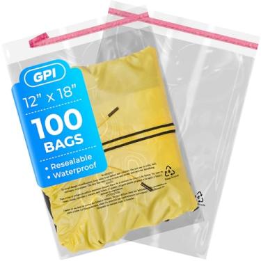 Imagem de 100 sacos grandes de poliéster autovedantes de 30,5 x 45,7 cm com aviso de asfixia, 1,5 mm, sacos plásticos transparentes com fita adesiva resselável para envio e embalagem de roupas, camisetas e