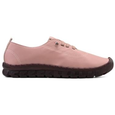 Imagem de Sapatênis Feminino Casual em Couro Verniz, Sola Flexível com Cadarço em Elastico (MX-A Rose, BR, Adulto, Numérico, 38)
