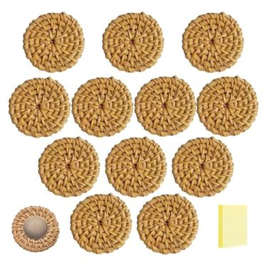 Imagem de 12 peças de ímã de geladeira Boho - Ímãs de geladeira de vime Ímãs magnéticos fortes decorativos para armário, quadro branco de escritório, ímã de lava-louças + 100 folhas/bloco de notas autoadesivas