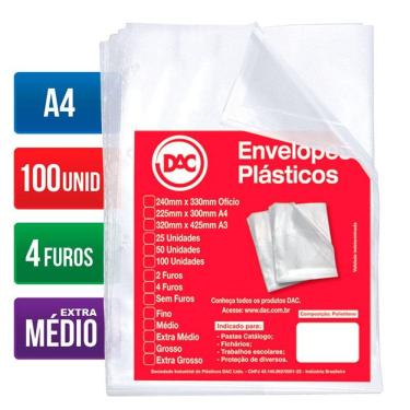 Imagem de Envelope plástico A4 0.12 4 furos 5178A4 Pct 100 unid Dac