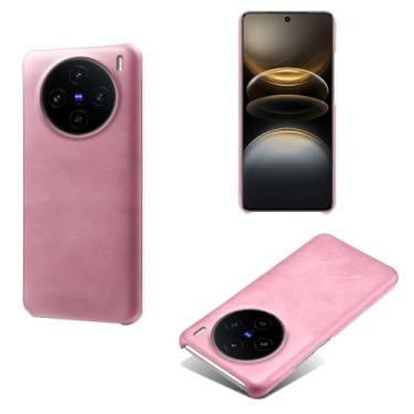 Imagem de Capa para vivo X100s 5G,Proteção contra quedas,Casca de volta de cor sólida simples,Design de couro de imitação de plástico-Pink