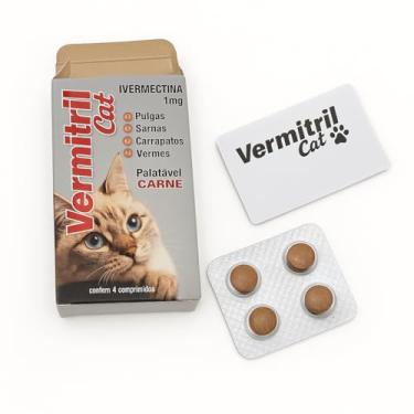 Imagem de Vermitril Gatos 4 Comp. Sabor Carne, Contra Pulgas, Carrapatos, Vermes e Sarnas até 3kg