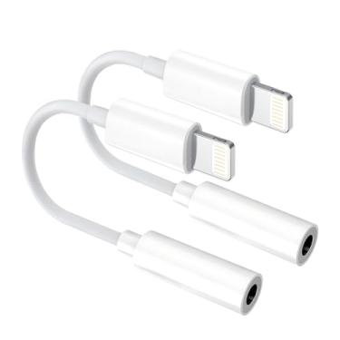 Imagem de [Certificado Apple MFi] Pacote com 2 adaptadores de áudio Lightning para auxiliar de 3,5 mm, dongle conversor de conector de fone de ouvido para iPhone 14/13/12/X/XR e iPad (suporta todos os sistemas