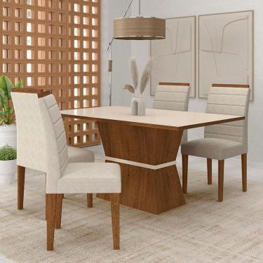 Imagem de Mesa 1,36 Biella Com 4 Cadeiras Estofadas Freijó/off/sd Bege - M.a