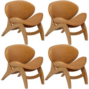 Imagem de Kit 4 Poltronas Decorativa Orgânica Sala Living Kadosh L02 Couríssimo Canela - Lyam Decor