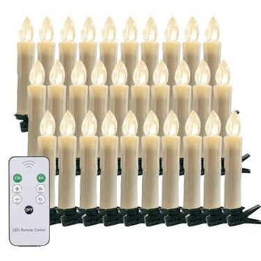 Imagem de Mxqdhx Árvores de Natal velas sem chama, 30 peças de luzes LED cintilantes operadas por bateria com temporizador/clipes remotos, velas brancas quentes de janela afuniladas para casa, casamento