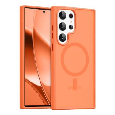 Imagem de RALEAVO Capa magnética forte para Samsung Galaxy S23 Ultra [compatível com Magsafe] Capa protetora fina à prova de choque para celular S23 Ultra com traseira rígida translúcida, laranja