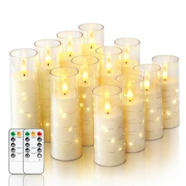 Imagem de Velas sem chama Homemory com Star String Fairy Lights, 12 unidades