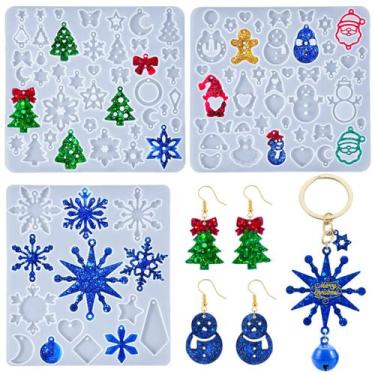 Imagem de Moldes para brinco de resina YODOYO Christmas Tree Snowman Snowflakes