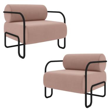 Imagem de Kit 2 Poltronas Decorativas Sala de Estar Polatsk Base Industrial de Ferro Veludo Rosê G33 - Gran Belo