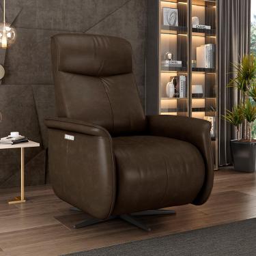 Imagem de Poltrona do Papai Reclinável Power Elétrica Anakin Base Estrela Giratória USB Couro Marrom Cacau G76 - Gran Belo