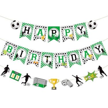Imagem de TSJ Faixa de futebol feliz aniversário bandeira pendurada futebol decoração de festa temática esportiva
