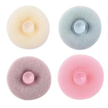 Imagem de 4 peças de escova corporal de banho, escova de banho esfoliante com ventosa, bucha montada na parede para mulheres e homens - bege/azul/rosa/roxo