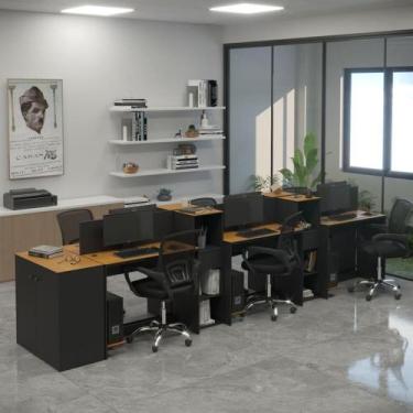 Imagem de Estação De Trabalho 6 Lugares Office Tech 6 Mesas 4 Armários - Preto E