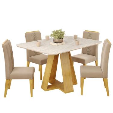 Imagem de Mesa Jantar Kiara E 4 Cadeiras Yasmin Cedro Veludo Kraft Dj Moveis