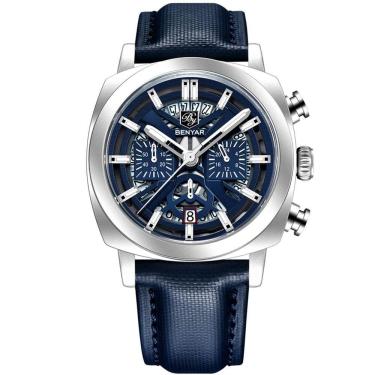 Imagem de Relógio De Quartzo Mostrador Luminoso Benyar Masculino Design Tonneau Impermeavel Azul Prata