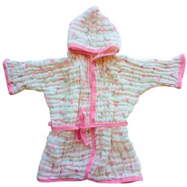 Imagem de Roupão De Banho Bebê Praia Piscina Capuz Macio Seca soft Fralda 100% A