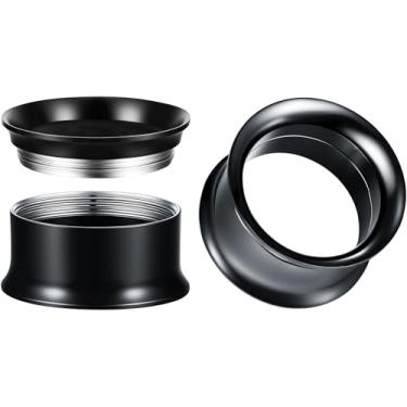 Imagem de Túneis de calibre de orelha de aço inoxidável 5/8 - 5/8 calibres pretos roscados internamente para orelhas - Túneis de carne preta roscados internamente de 16 mm para homens e mulheres - Calibre de
