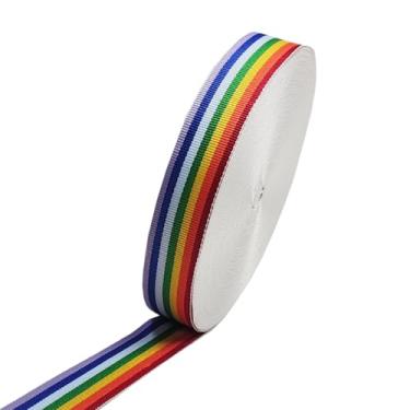 Imagem de Fita de gorgorão arco-íris de 50 metros, fita listrada dupla face multicolorida de 2,5 cm de largura, fitas de orgulho, fitas decorativas de arco-íris para embrulho de presente, artesanato faça você