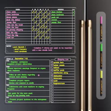 Imagem de JJPRO Non-Magnetic Dry Erase Chore Chart for Fridge, 8.5"x13" Clear Reusable Chore Board and Weekly Planner, Dry Erase Weekly Calendar for Refrigerator,Cabinet,Wall&Glass, All Smooth Surfaces