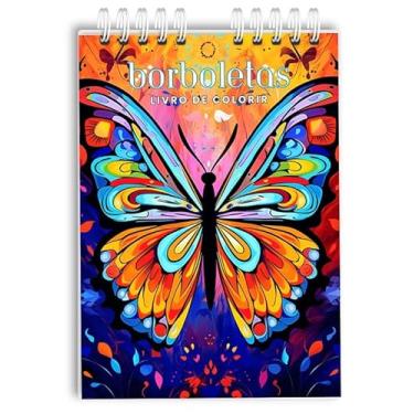 Imagem de Livro De Colorir Borboleta Mandala Capa Holográfica 50 Desenhos Folha Grossa Capa Dura Wire-o A5 colorindo Borboletas mandala adultos