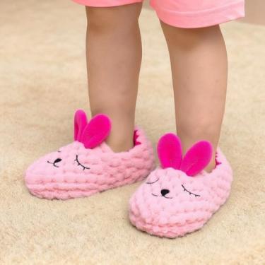 Imagem de Chinelos infantis fofos para casa de inverno, sem cadarço, sem cadarço, antiderrapante, com desenho animado, rosa, 18-19