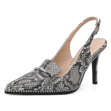 Imagem de Younton Slingback Heels Sapatos femininos stilettos salto alto frisado bico fino fechado sapato slip on evento festa 3,5 polegadas mocassins de salto, Estampa de cobra, 37