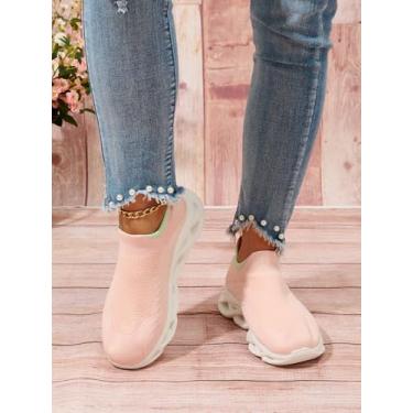 Imagem de Tênis feminino sem cadarço, leve, respirável, casual, malha, academia, corrida, tênis, rosa, 35