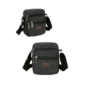 Imagem de Bolsa masculina de lona bolsa tiracolo pequena bolsa tiracolo bolsas de trabalho vintage multifuncional, Preto, Medium, Preto